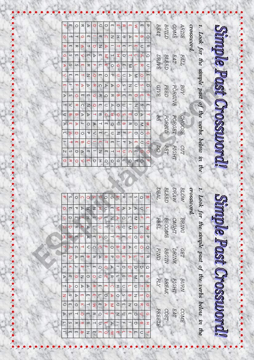 SIMPLE PAST CROSSWORD worksheet