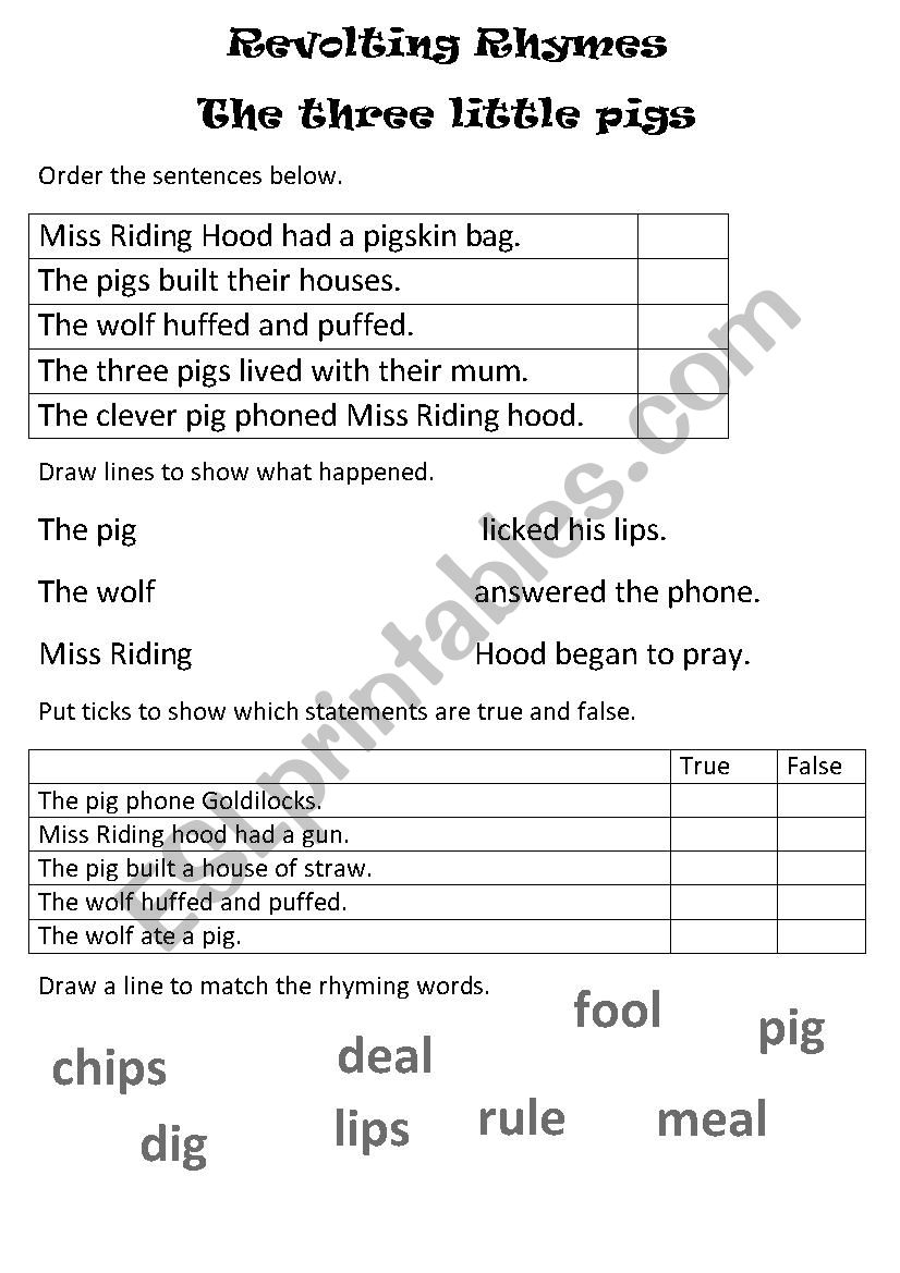 Revolting rhymes worksheet