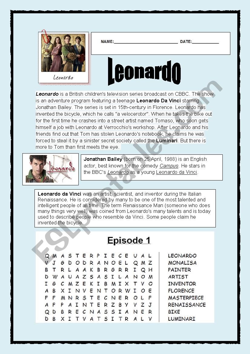 Leonardo (TV series) worksheet