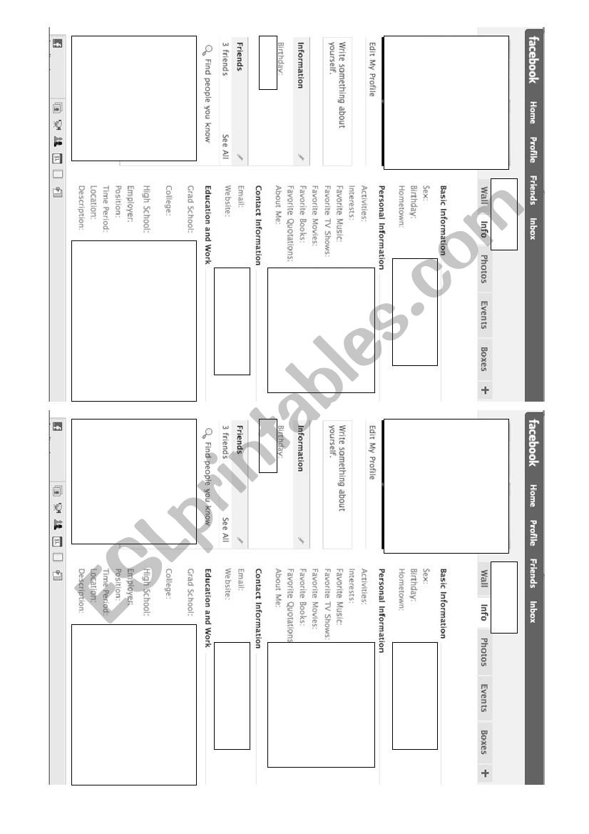 facebook profile worksheet