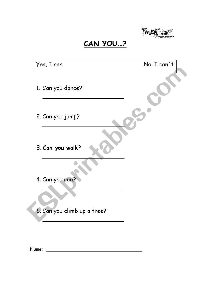 can you...? worksheet