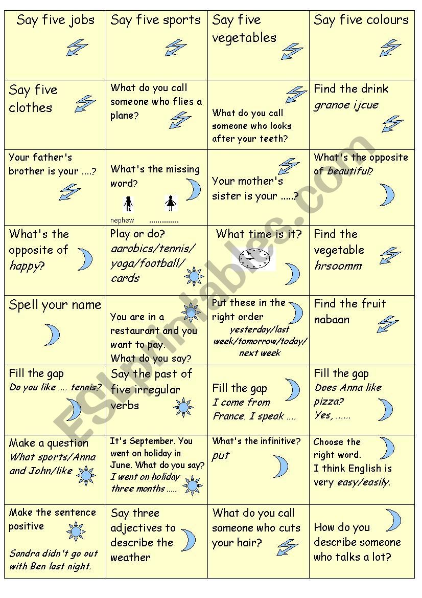 vocabulary and grammar - revision game