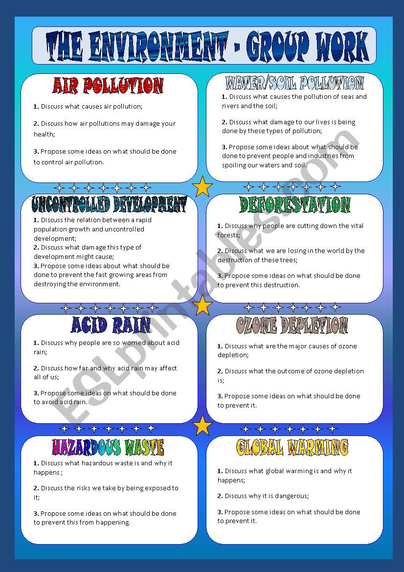 The environment - group work worksheet