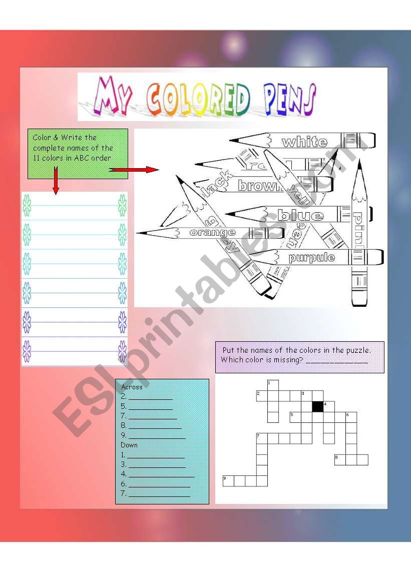 My Colored Pens worksheet