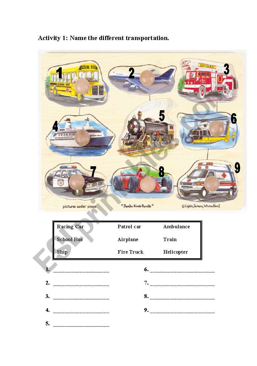 Transportation worksheet