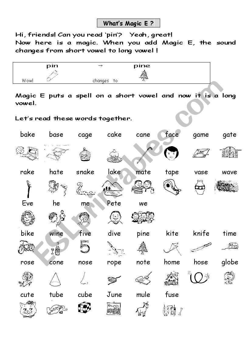 Magic E worksheet worksheet