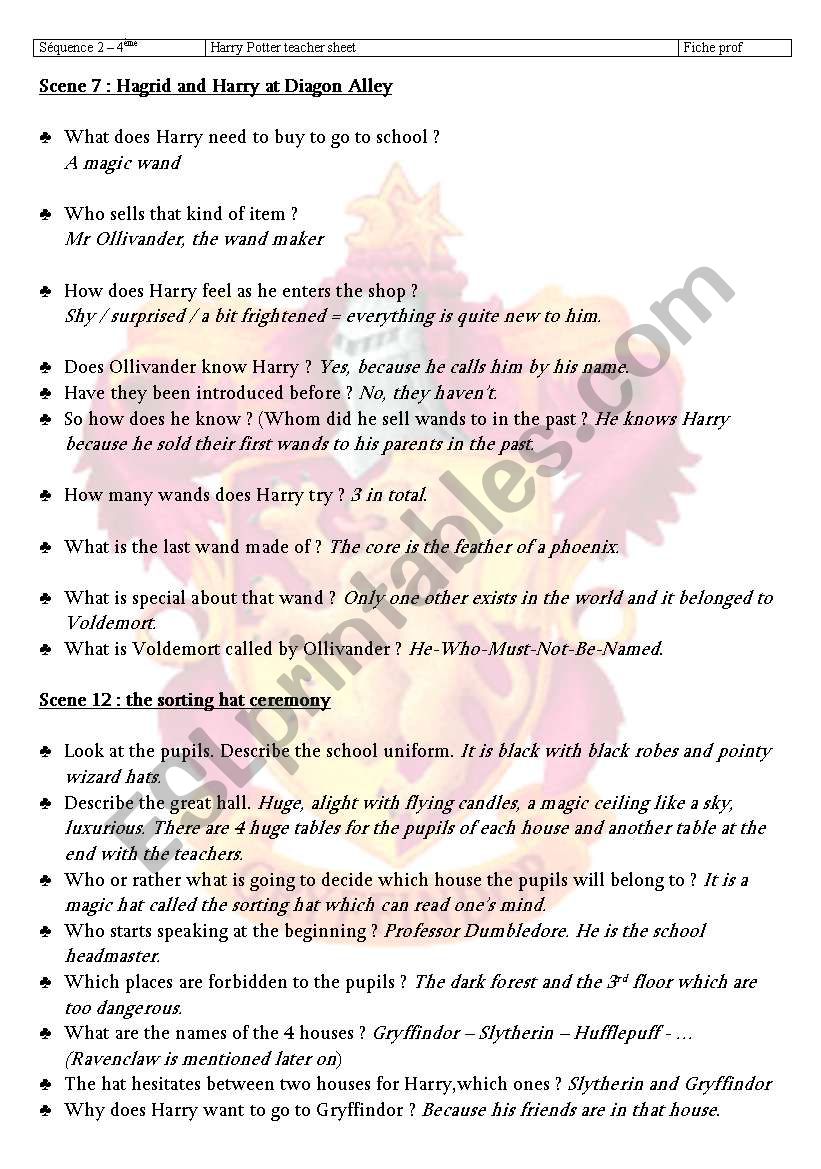 harry potter film worksheet worksheet