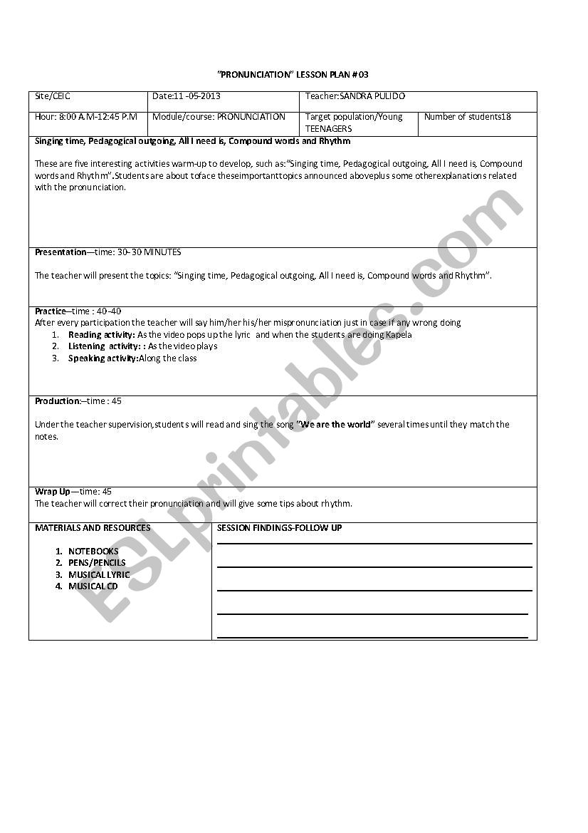 LESSON PLAN TEMPLATE worksheet