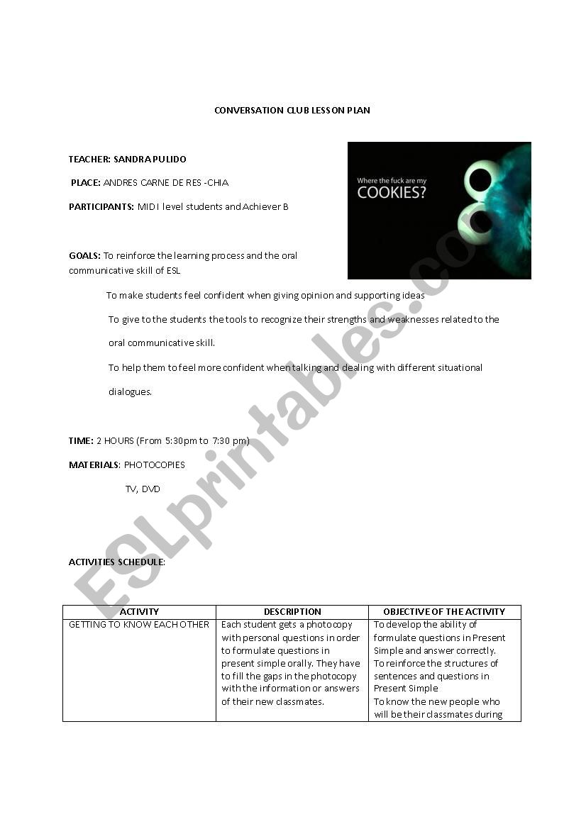 CONVERSATION LESSON PLAN worksheet