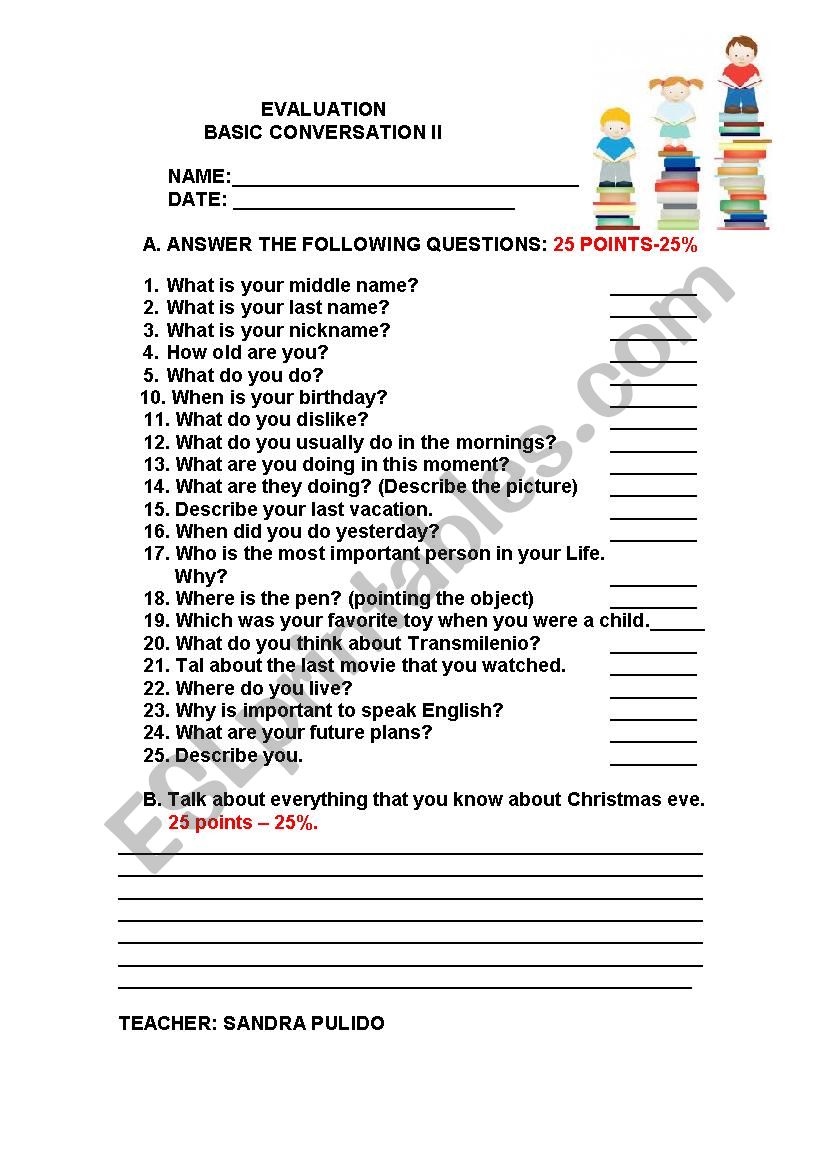 BASIC CONVERSATION QUESTIONS worksheet