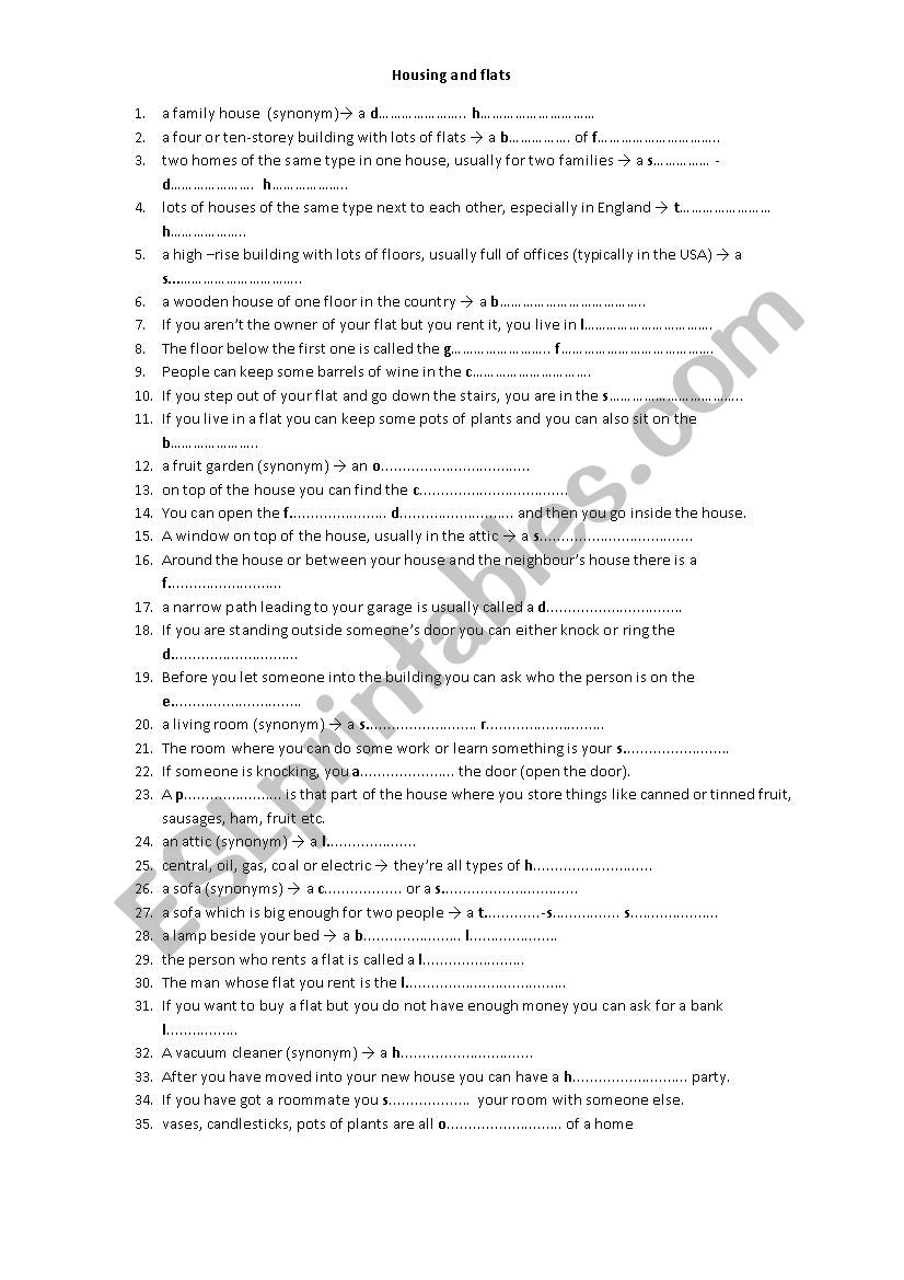 Housing worksheet