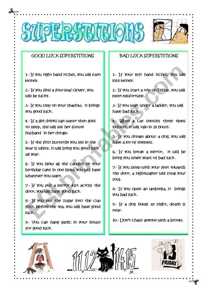 SUPERSTITIONS worksheet