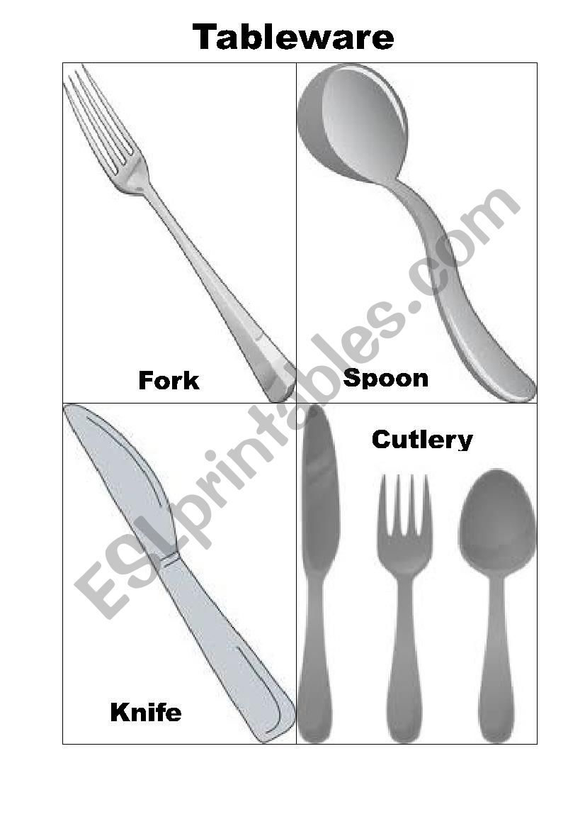 Tableware with words worksheet