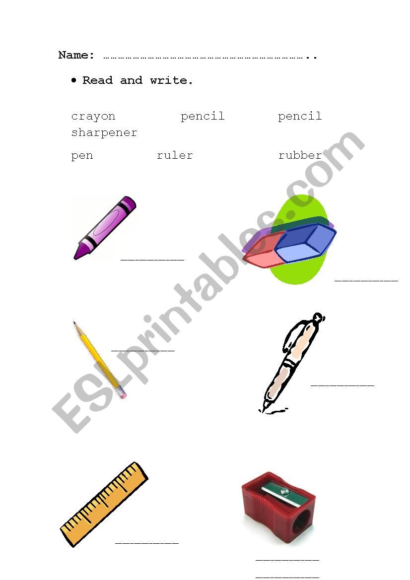 Classroom objects worksheet