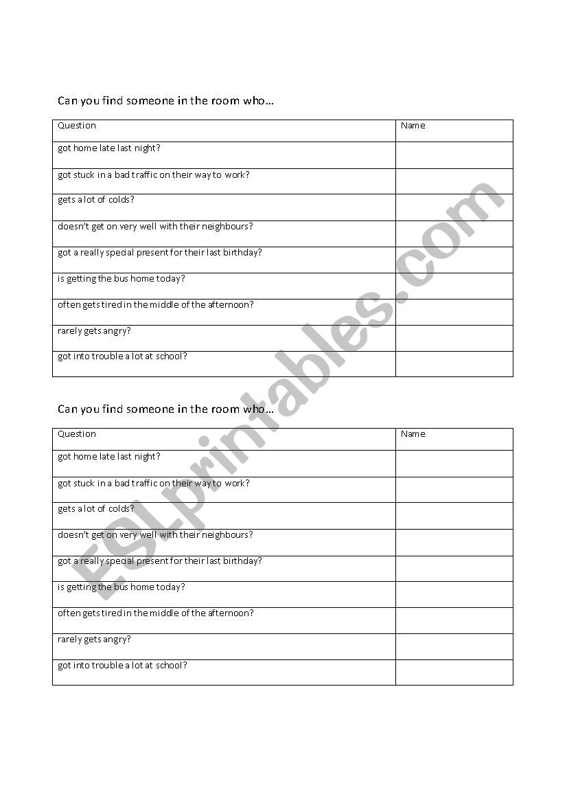 Asking questions worksheet