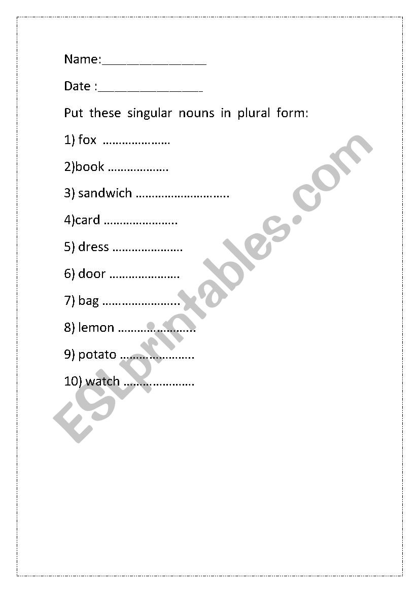 singular & plural worksheet