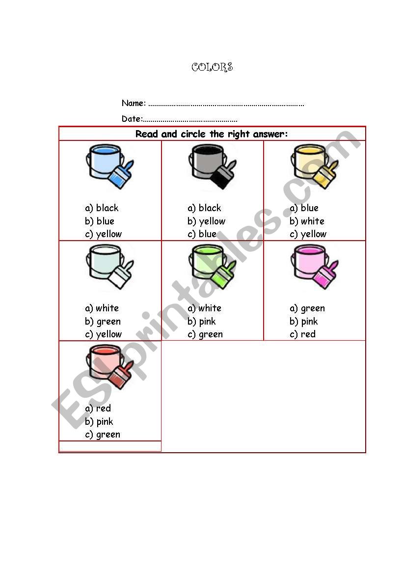 The colours worksheet