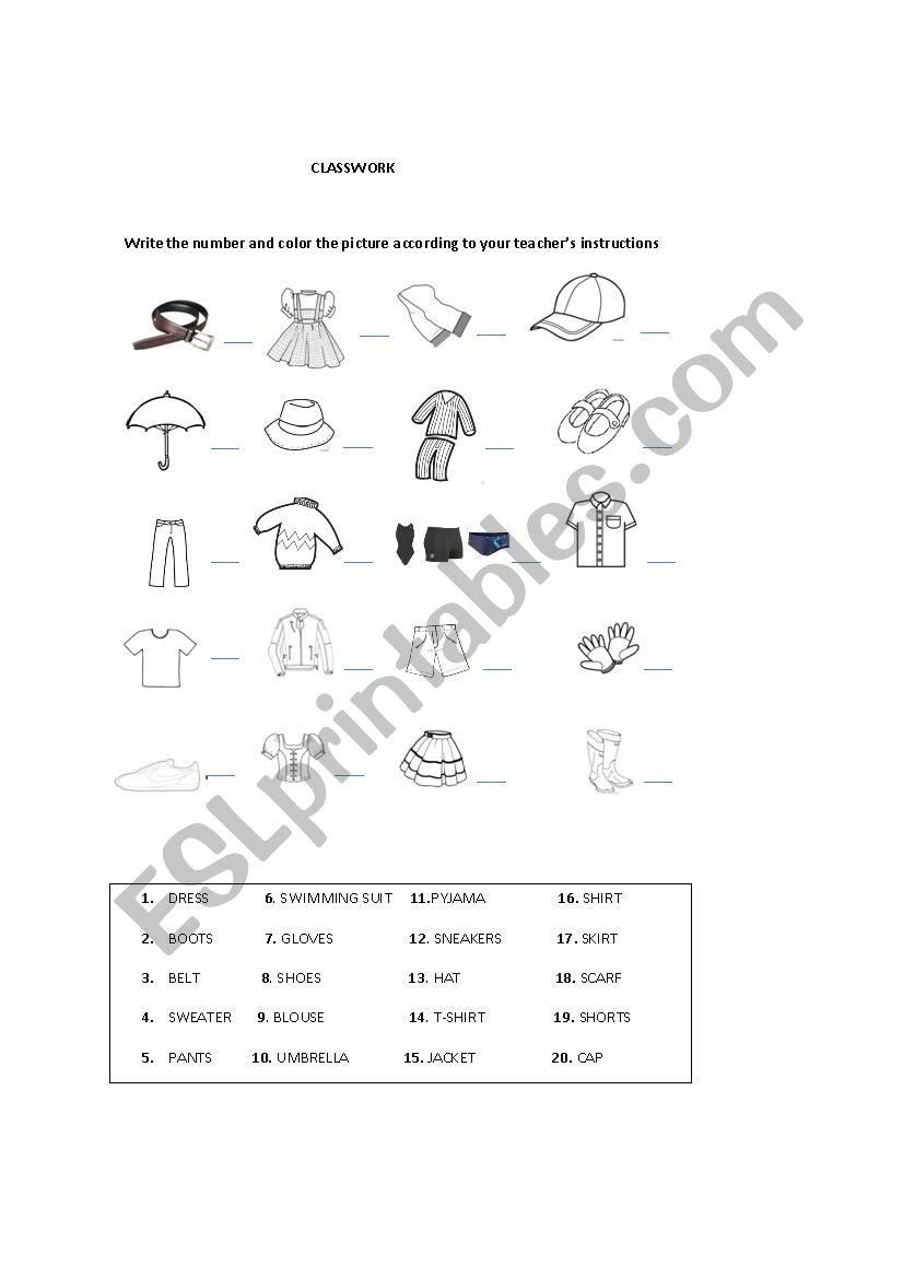 clothes worksheet