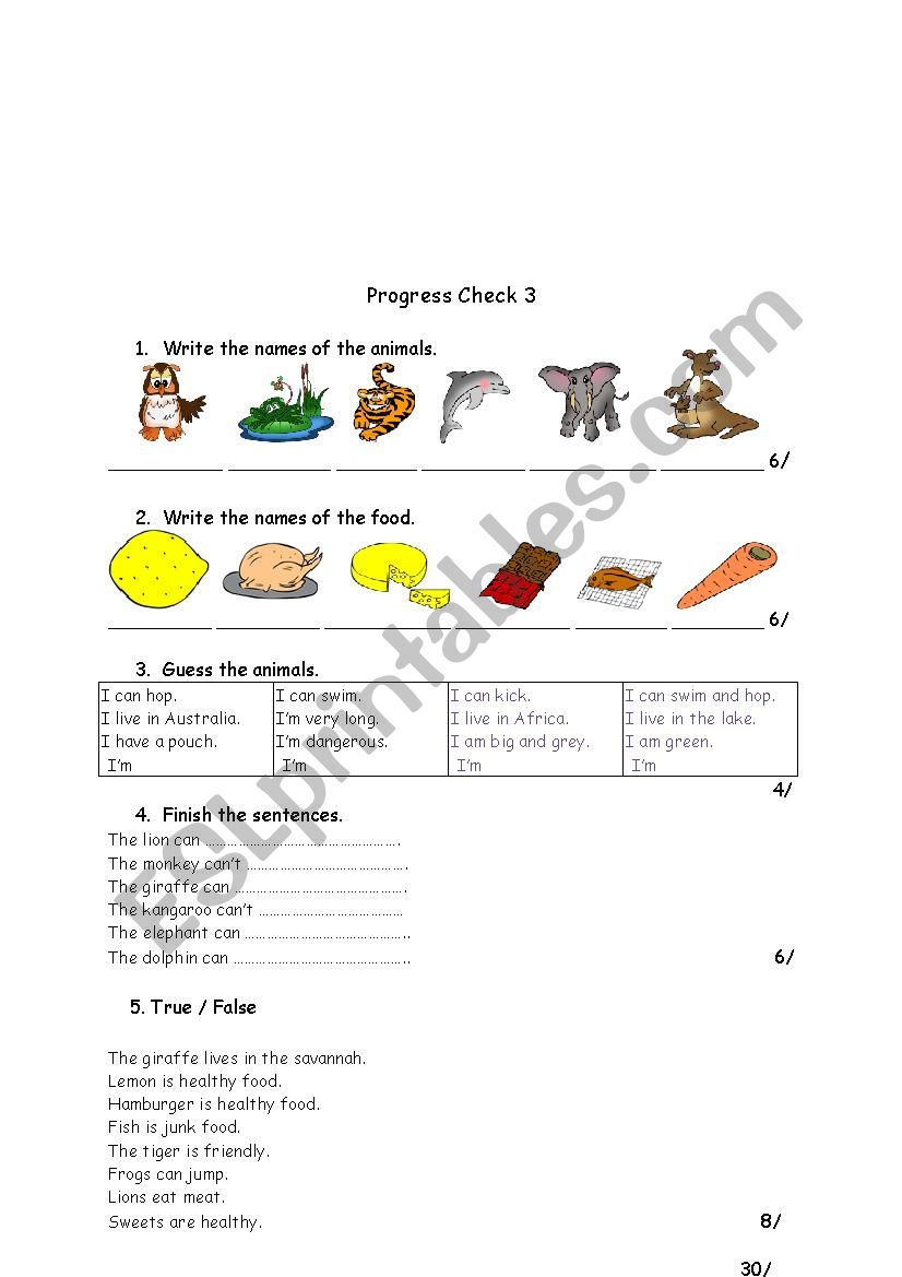 Progress check worksheet