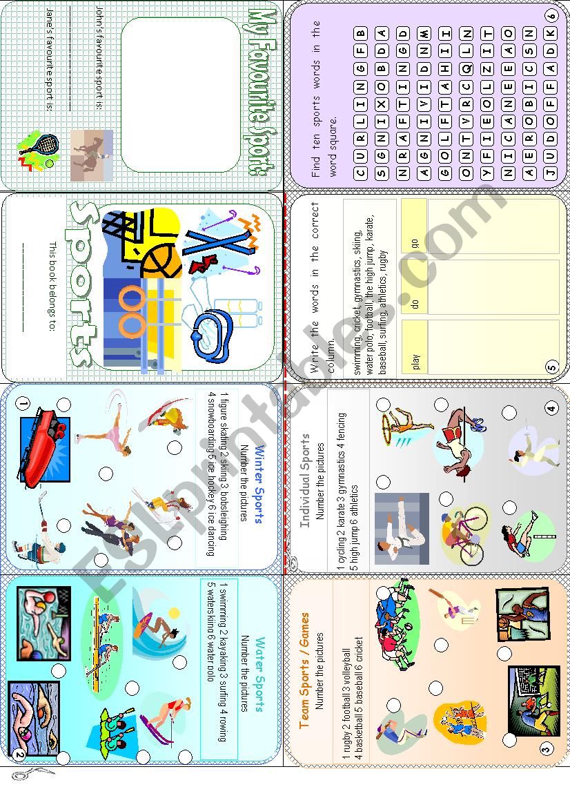 Sports Mini-book worksheet