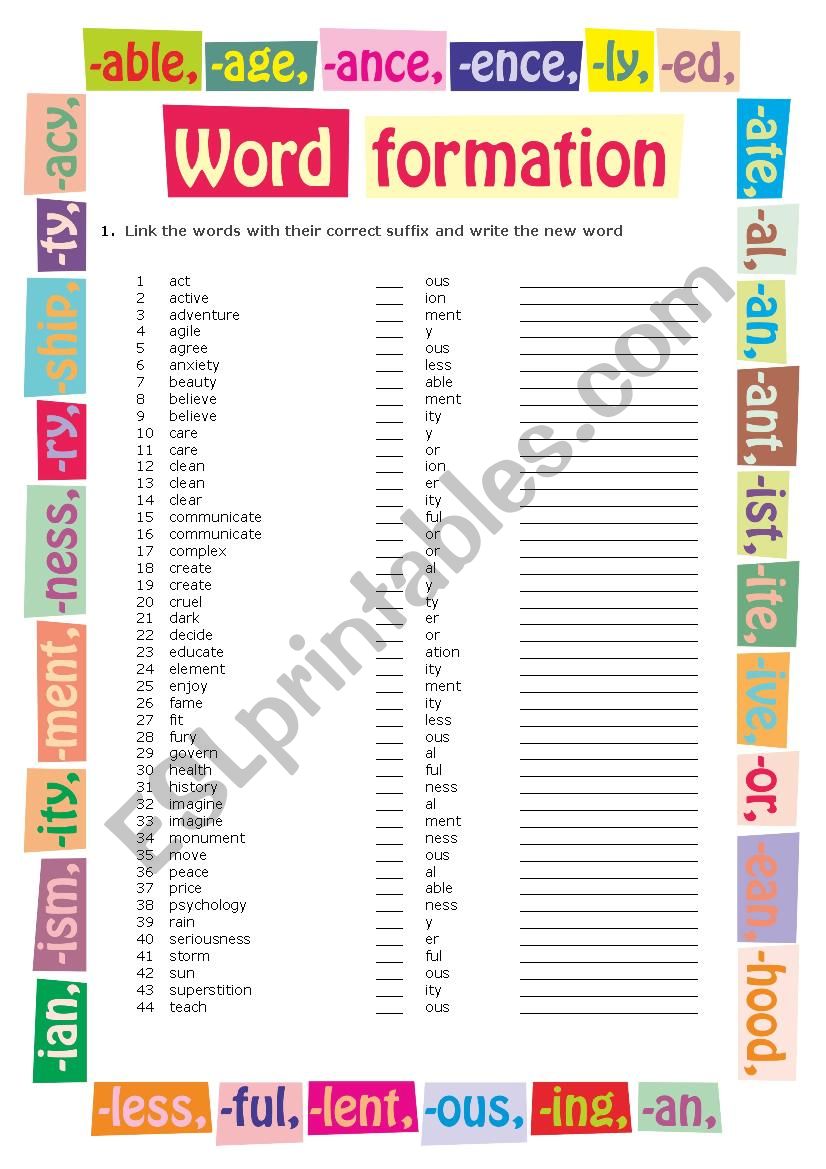 Word Formation worksheet
