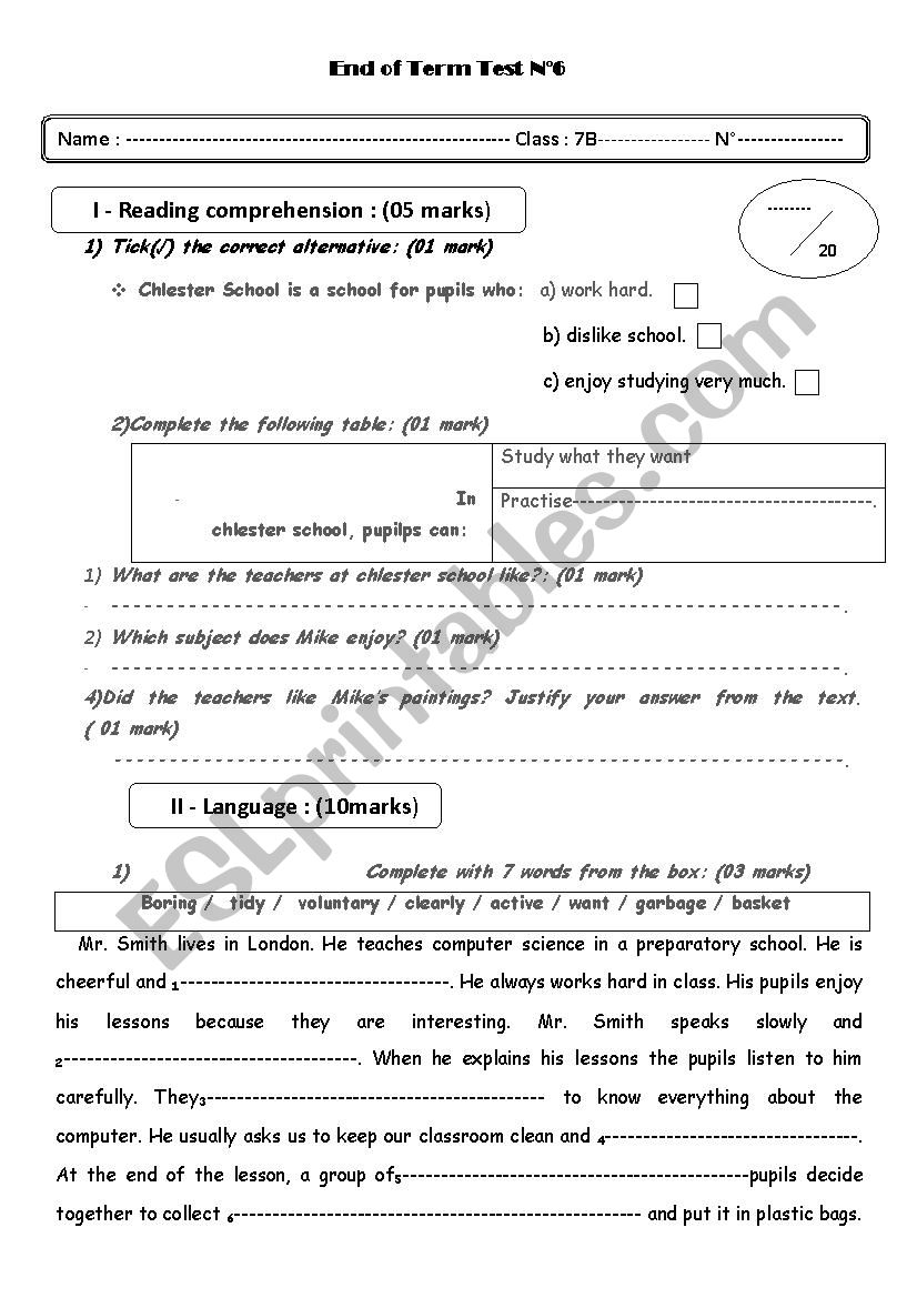 End of term test N3 worksheet