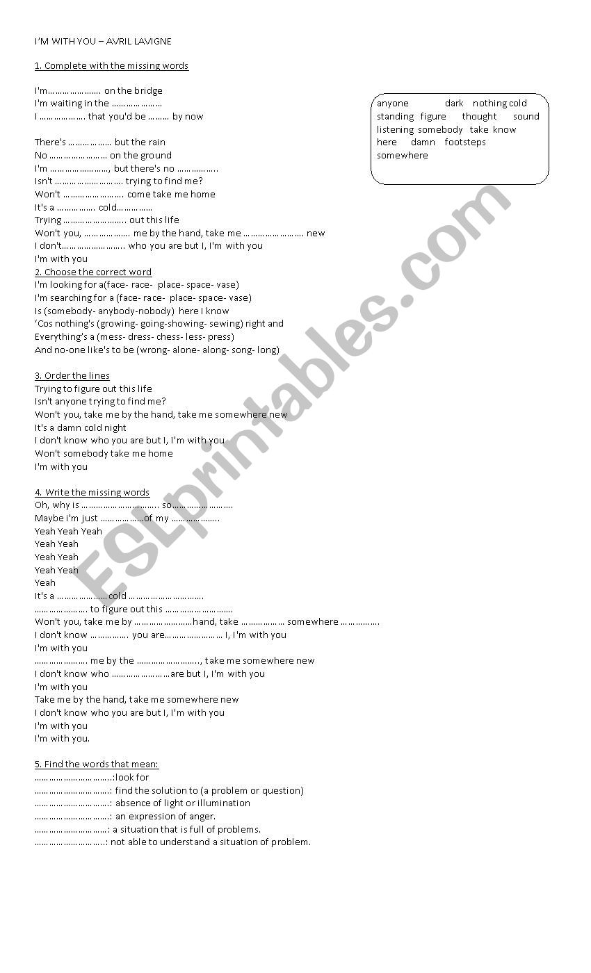 IÂ´m with you worksheet