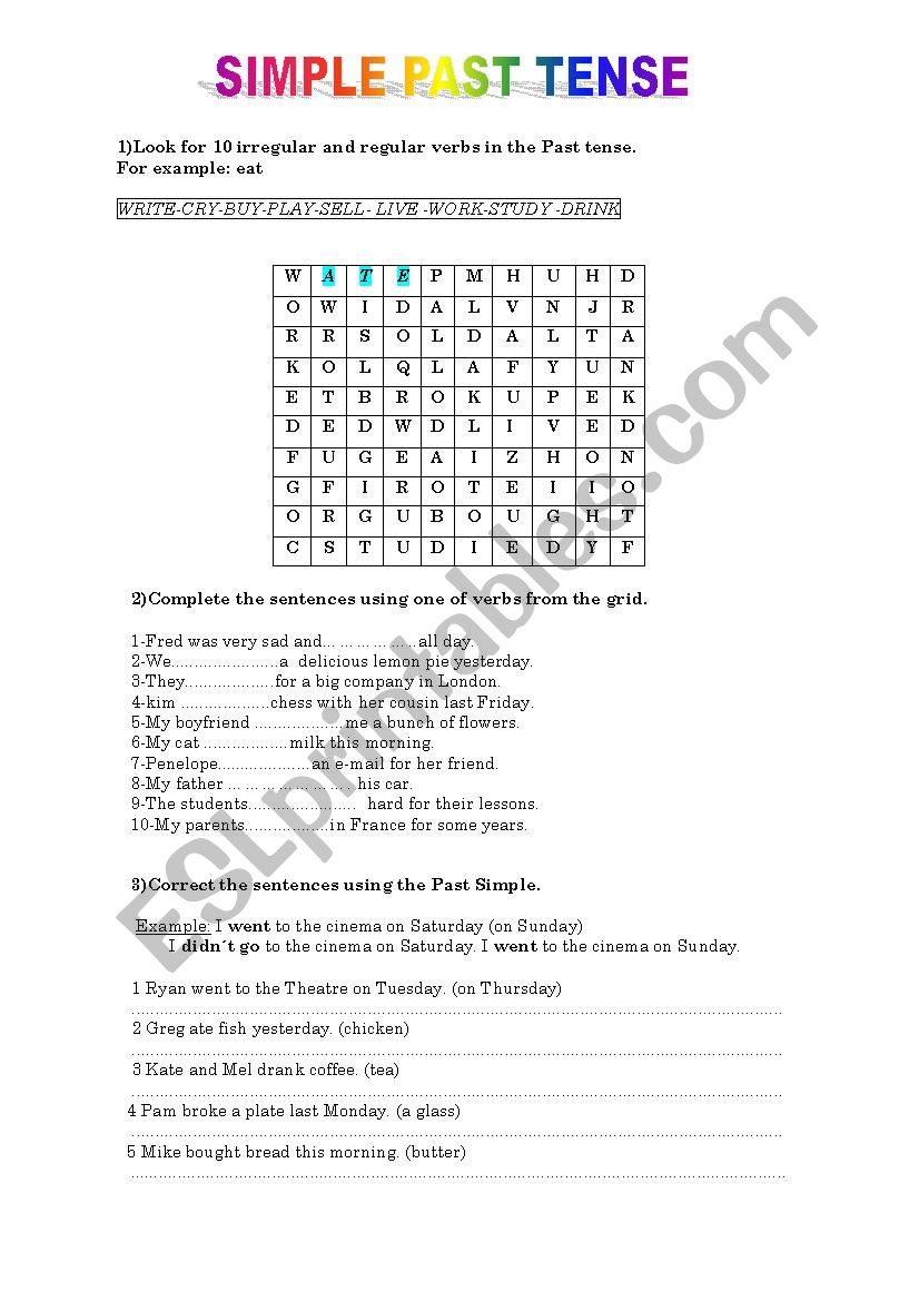  SIMPLE PAST TENSE worksheet