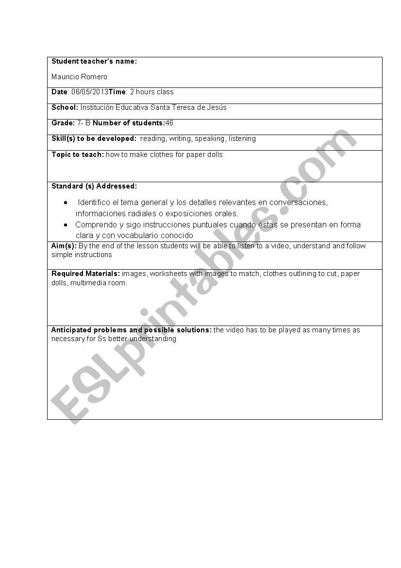 listening lesson plan  worksheet