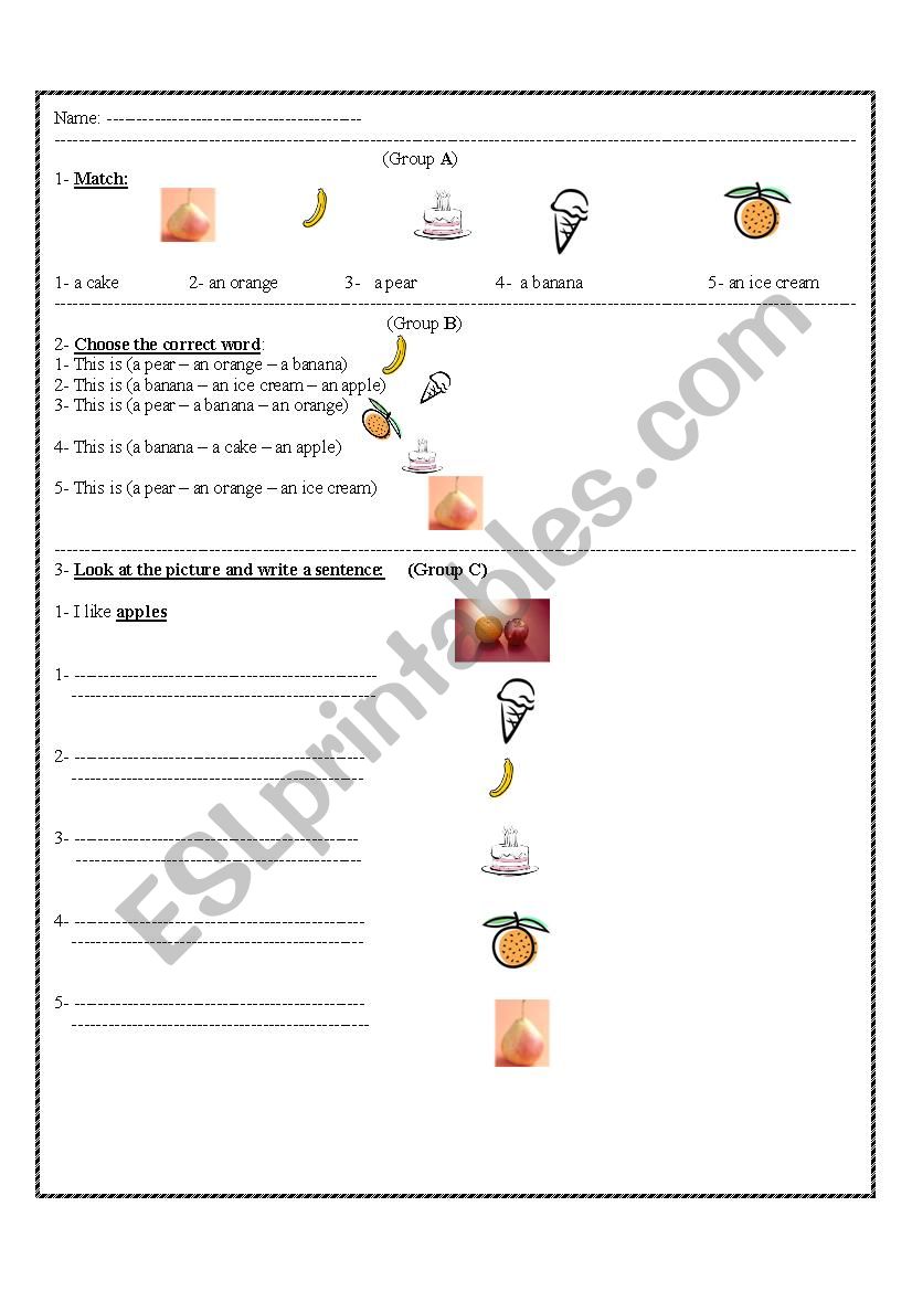 food worksheet