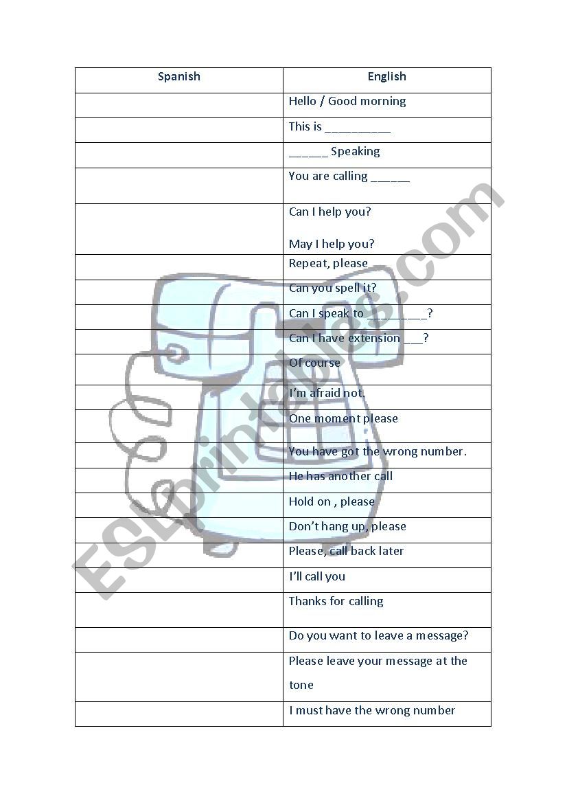 On the phone (Situations) worksheet