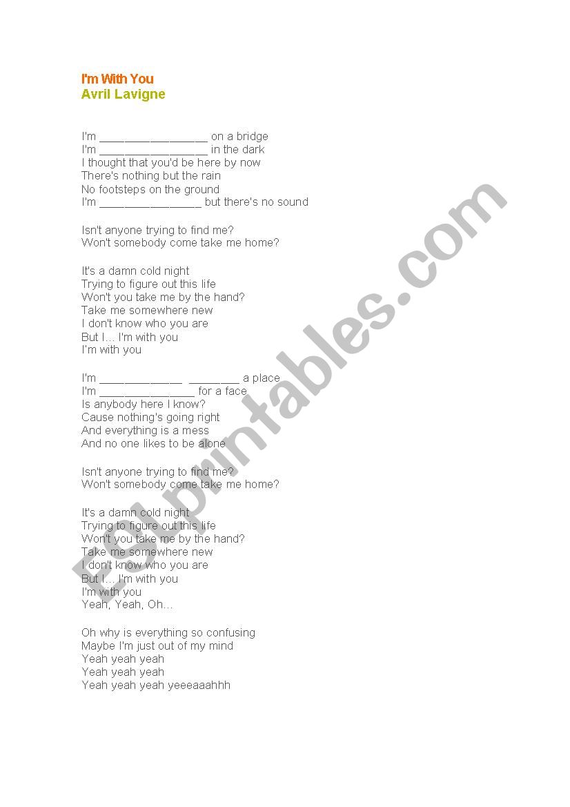 Present Continuous Song worksheet