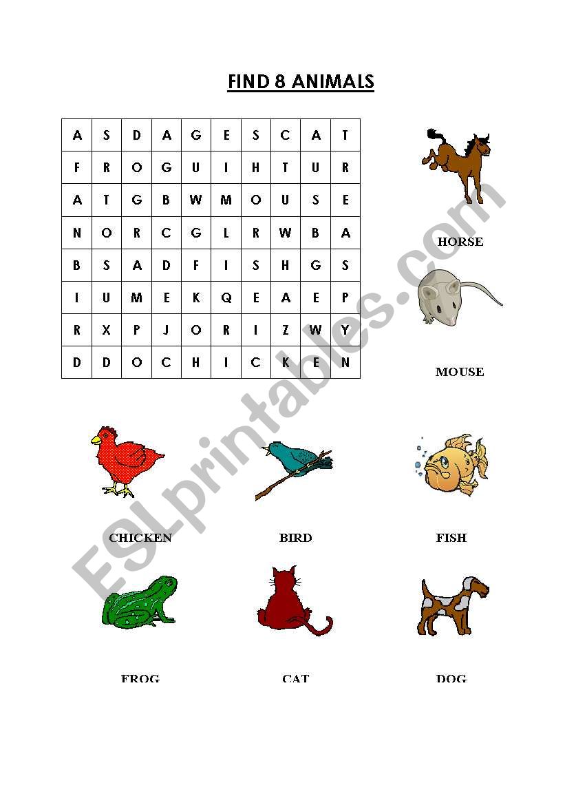 Wordsearch-Animals worksheet