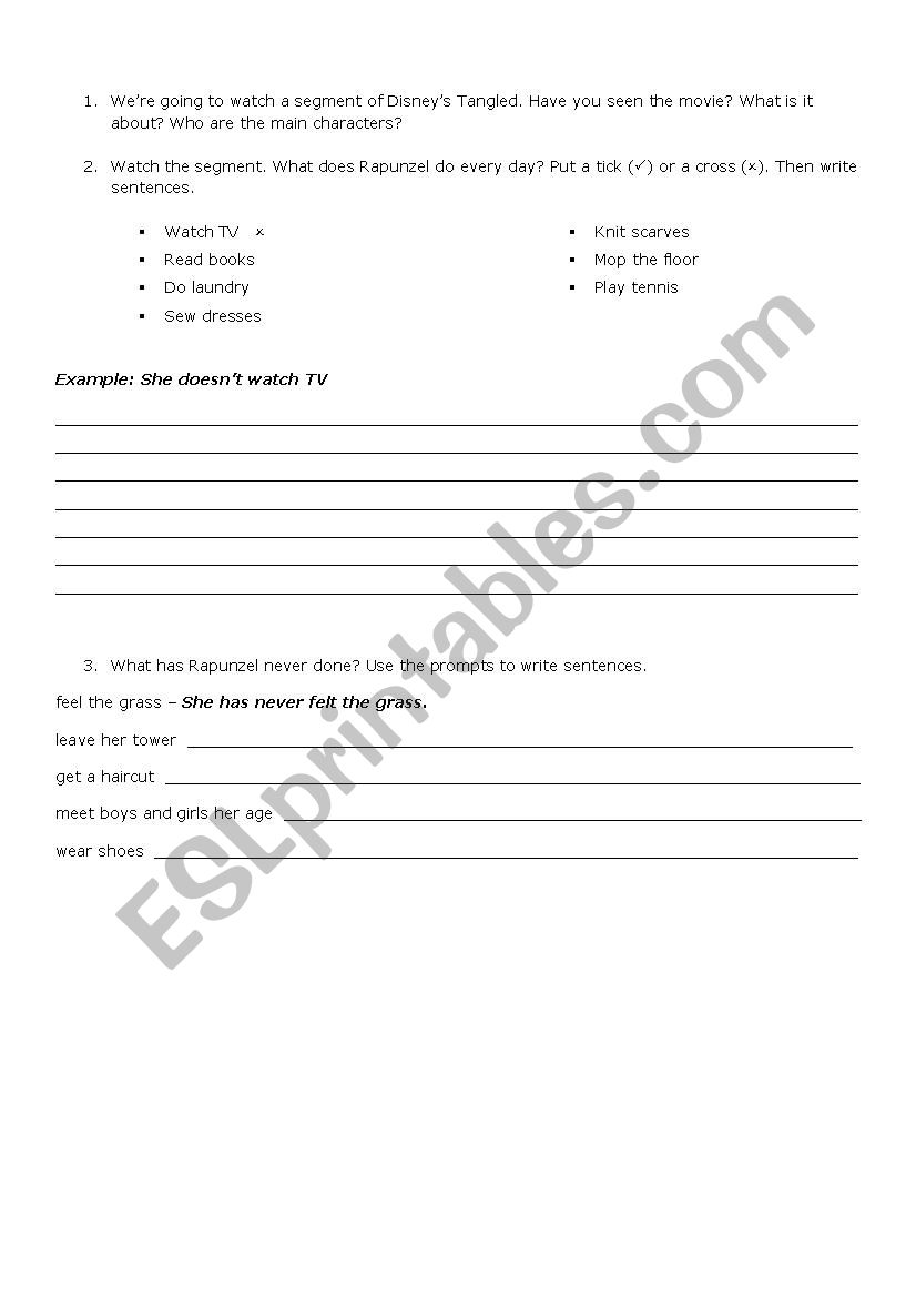 Tangled (movie) worksheet