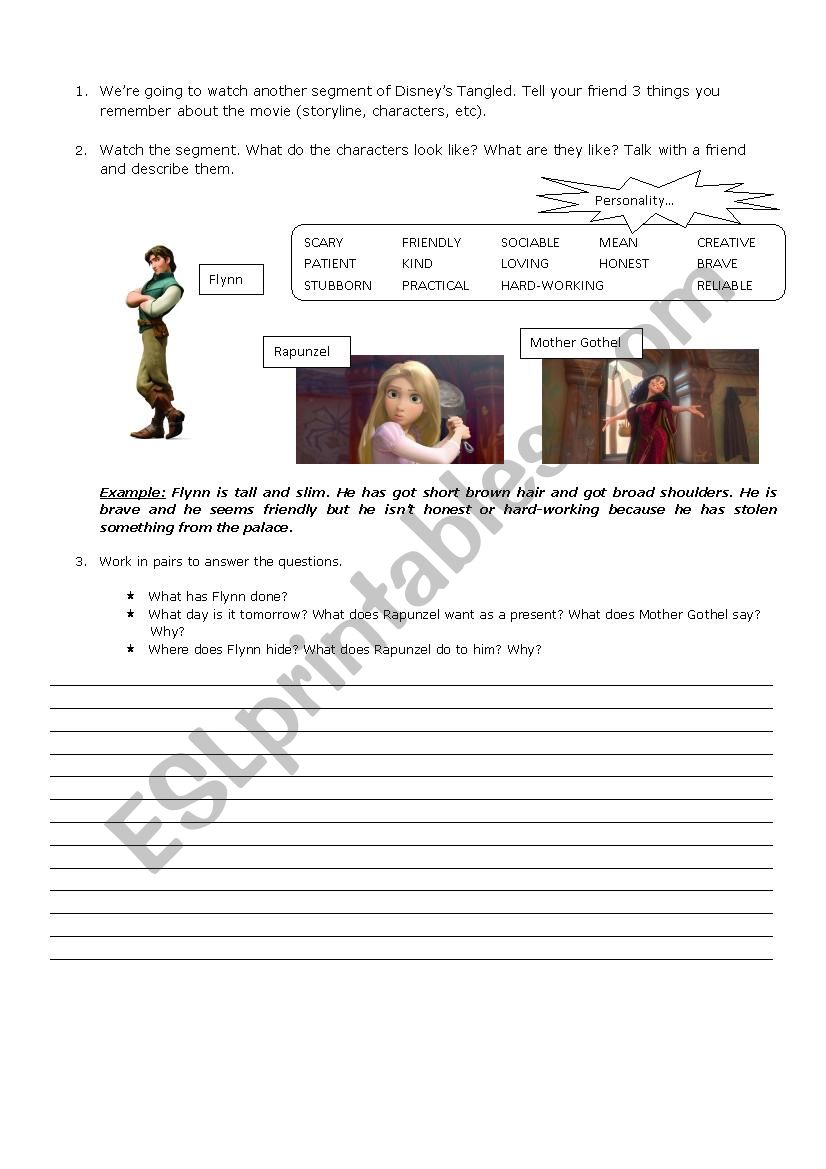 Tangled (movie) worksheet