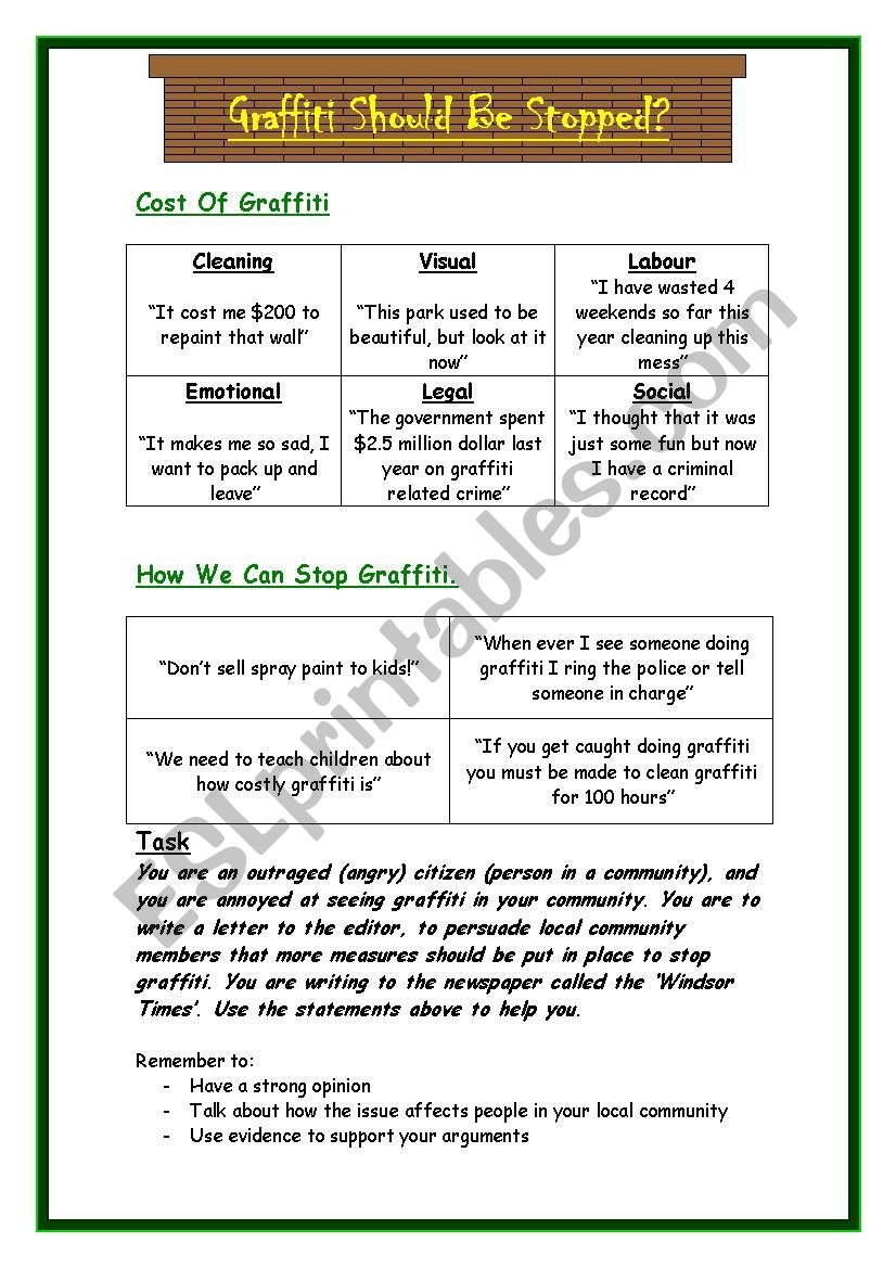 Graffiti  worksheet