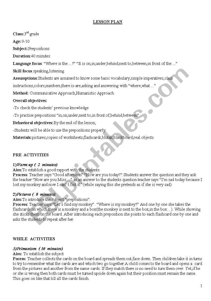 prepositions worksheet
