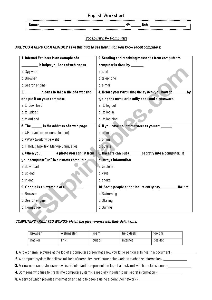 Technology worksheet