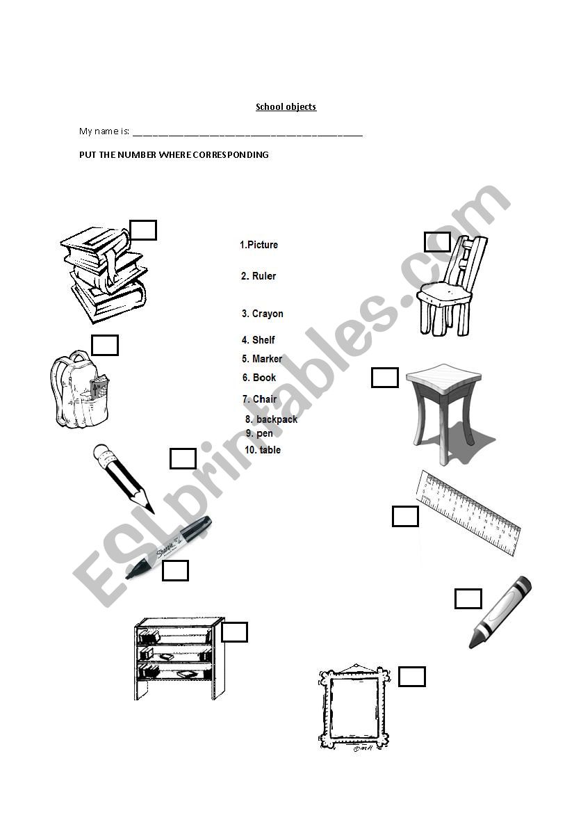 School objects worksheet