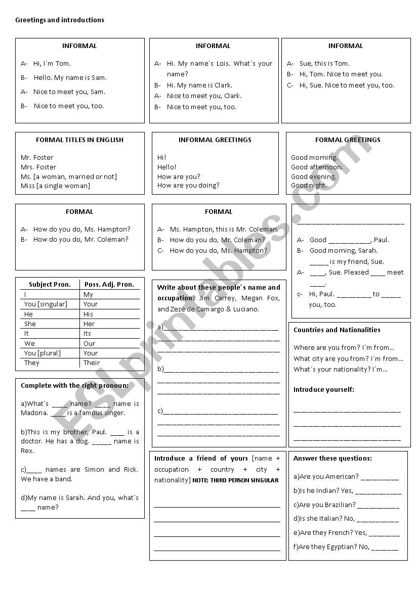 Greetings and introductions worksheet