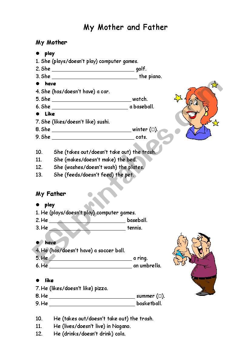 My Mother and Father worksheet