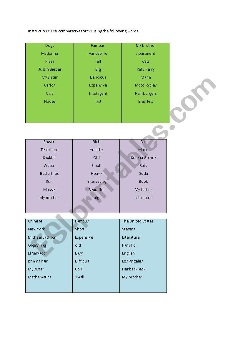 comparatives worksheet