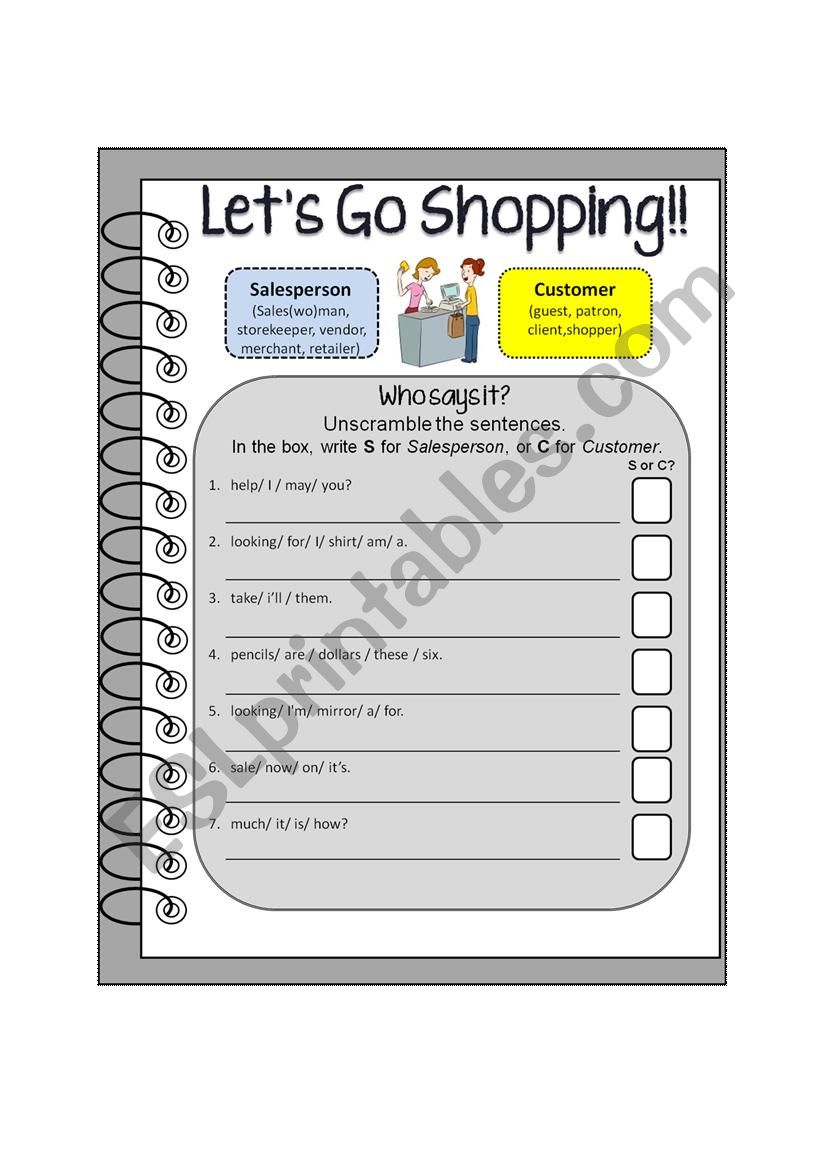 Lets Go Shopping!! worksheet