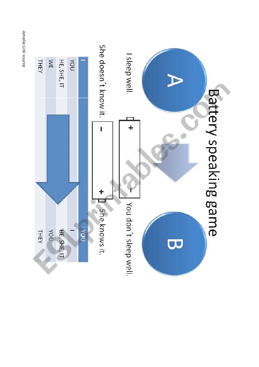 Battery speaking game worksheet