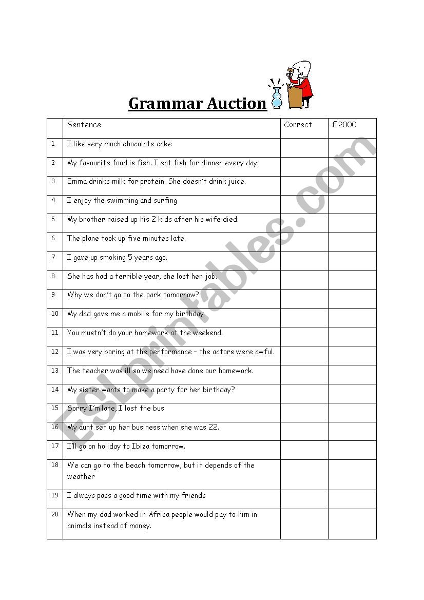 Intermediate (PET EXAM, FCE EXAM) Grammar Auction