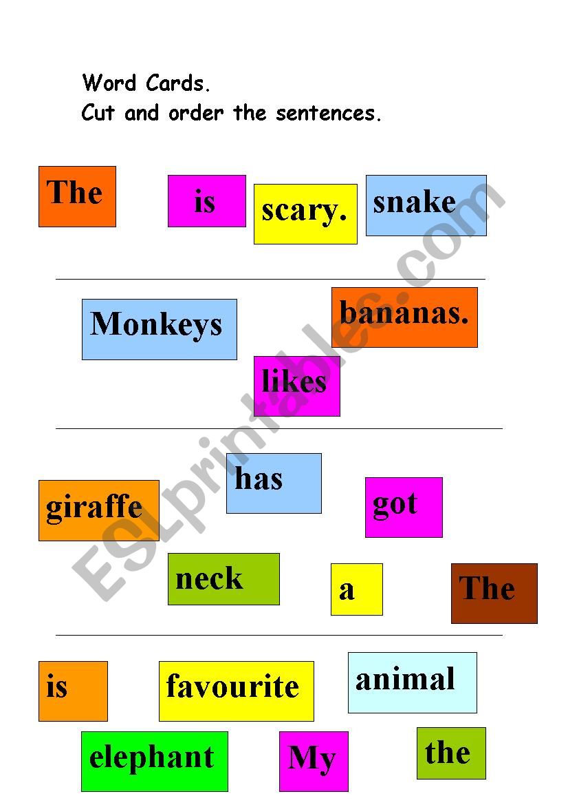 Word cards worksheet