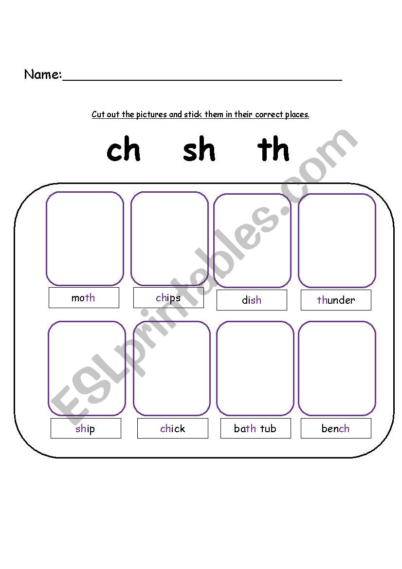 ch sh and th words. Digraphs worksheet