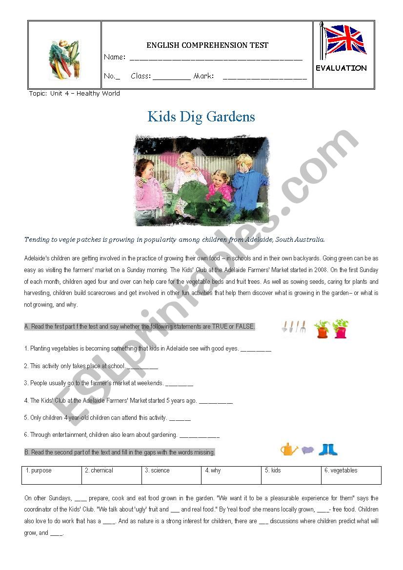 Test - Kids dig gardens worksheet