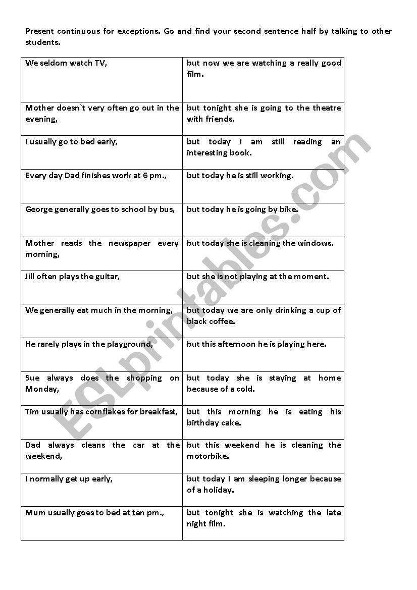 present continuous for exceptions