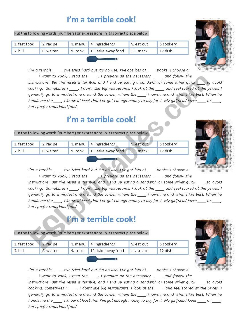 Vocabulary exercise - Im a terrible cook